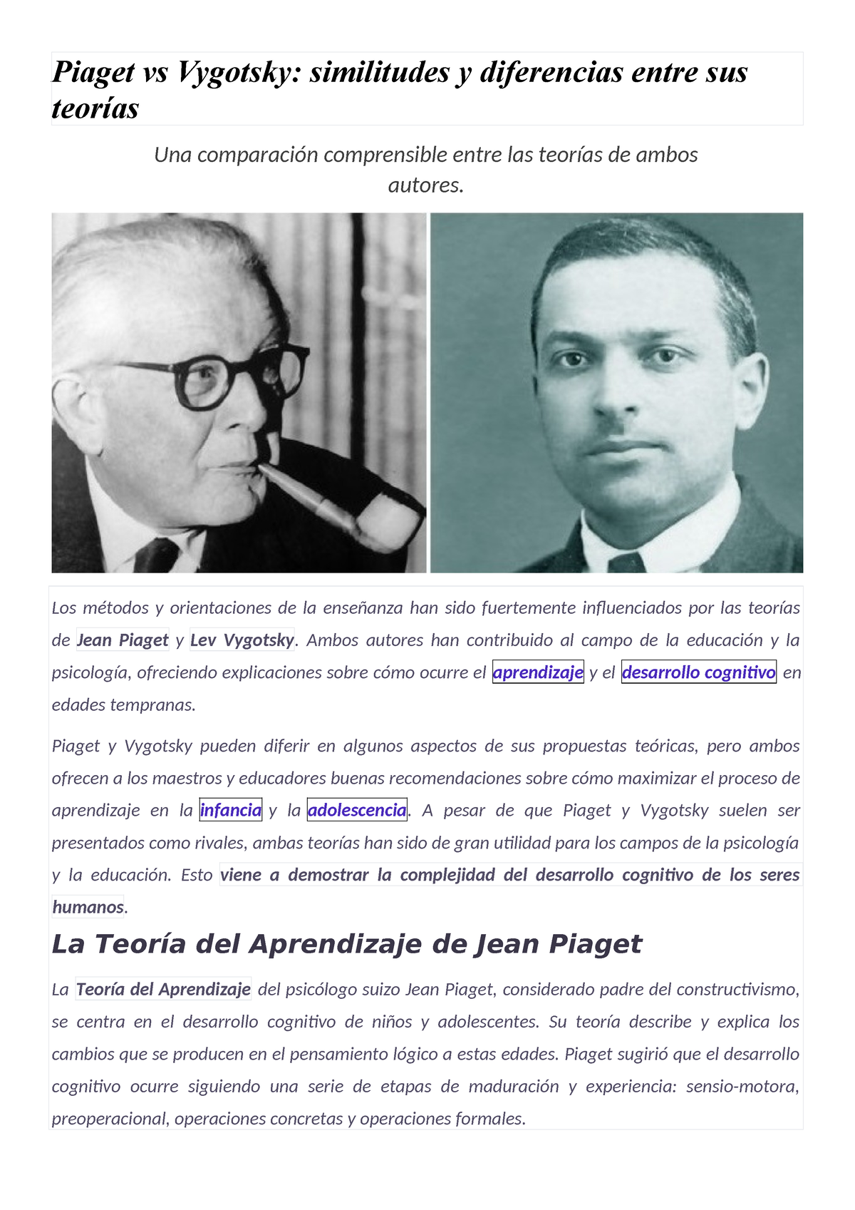 Diferencias Entre La Teoria Piaget Y Vygotsky Online | ladorrego.com.ar