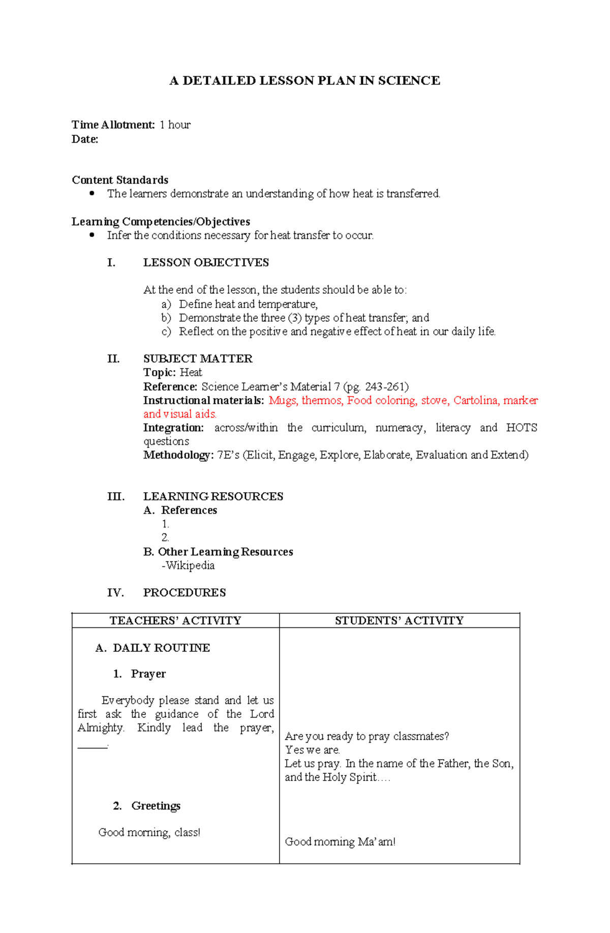 A Detailed Lesson PLAN IN Science - A DETAILED LESSON PLAN IN SCIENCE ...