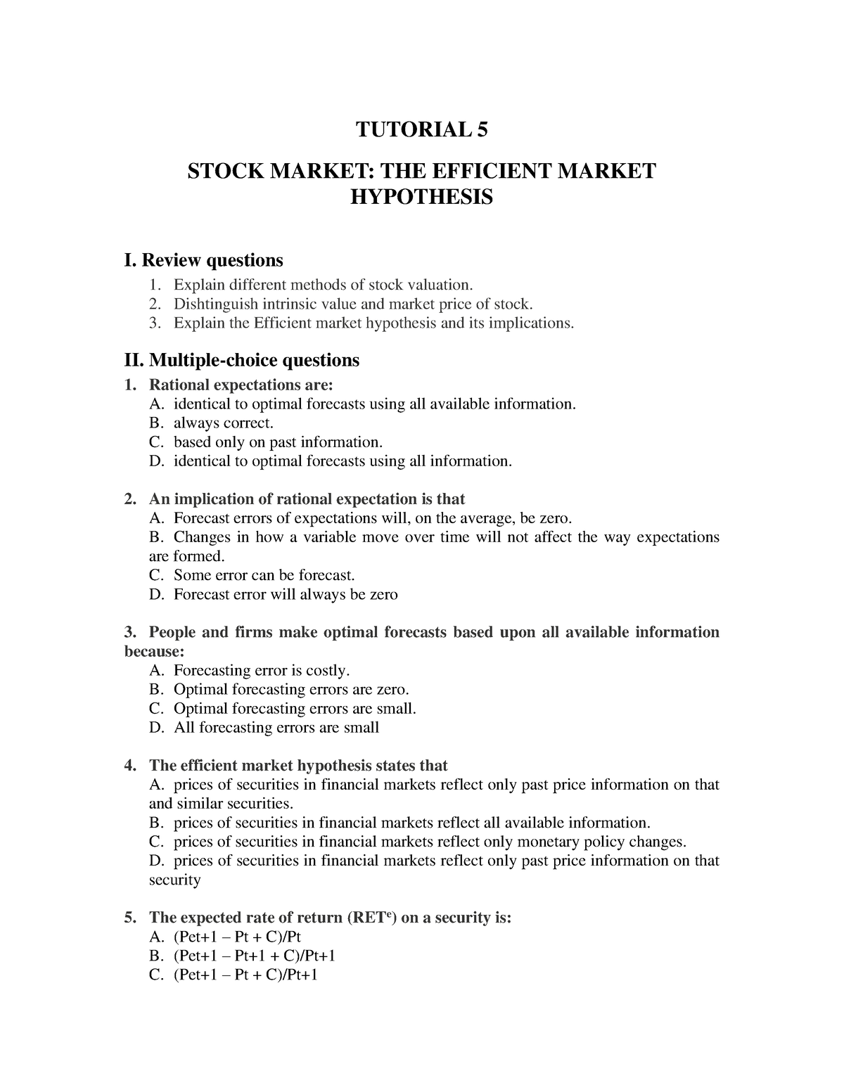 stock market essay questions