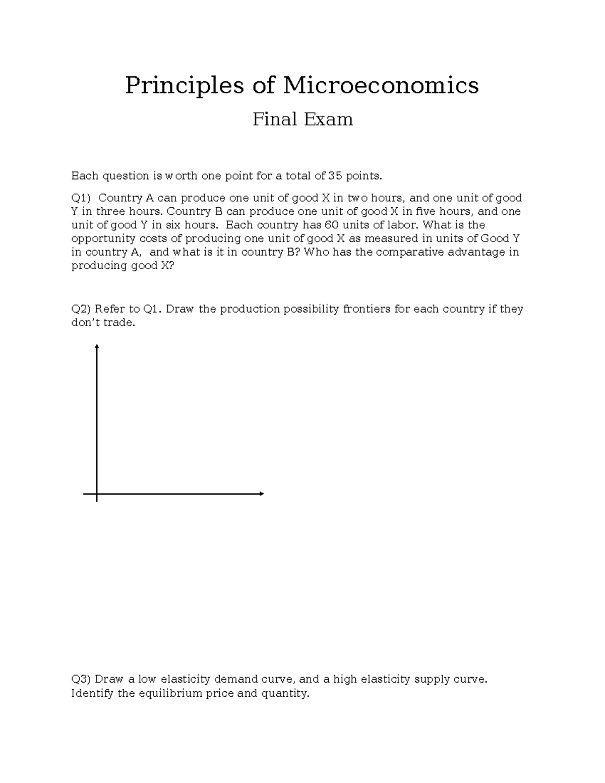 Practice Final - ECON-1 - Principles Of Microeconomics Final Exam Each ...