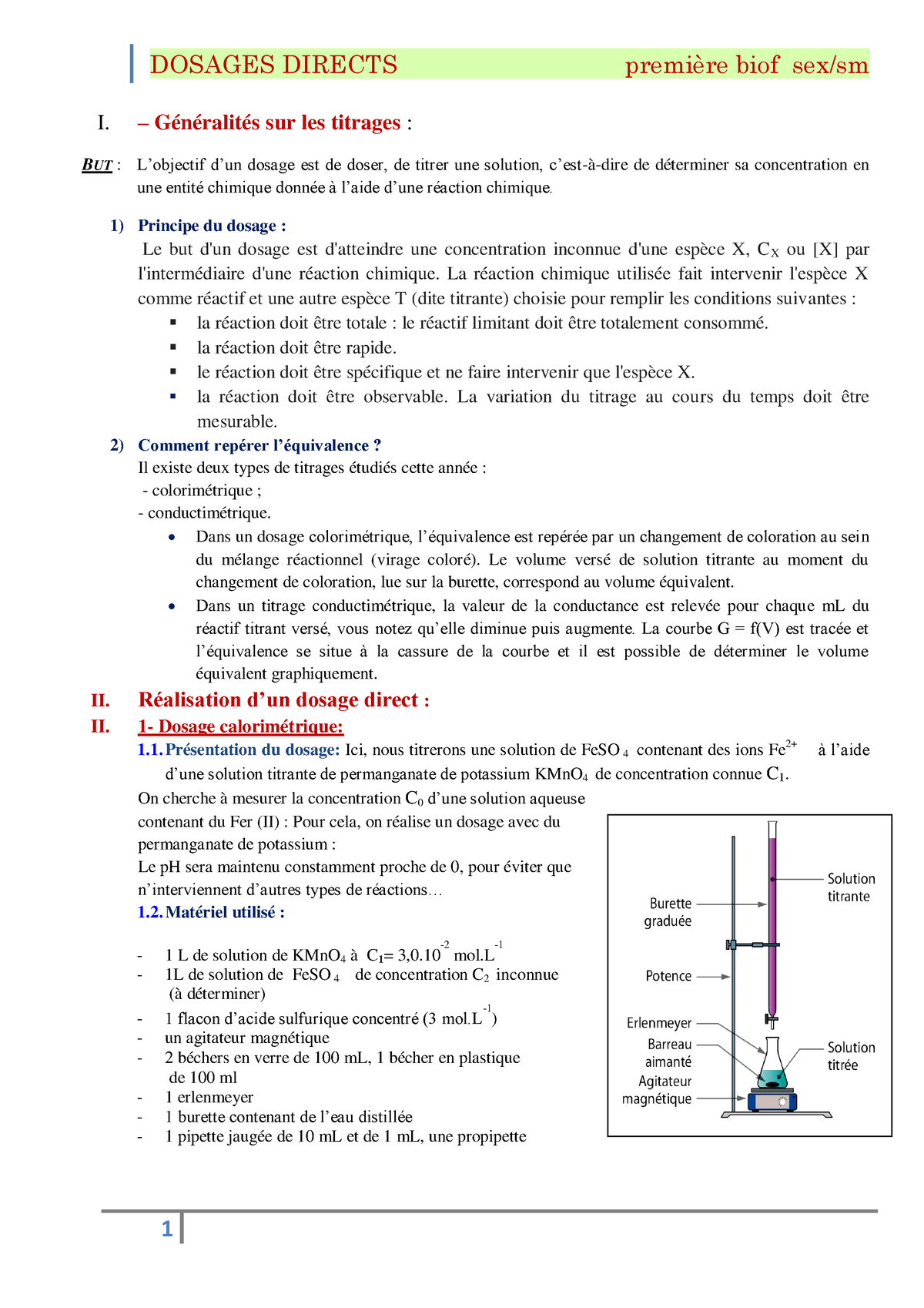 Les Dosages Ou Titrages Directs Cours 3 - I. – Généralités Sur Les ...