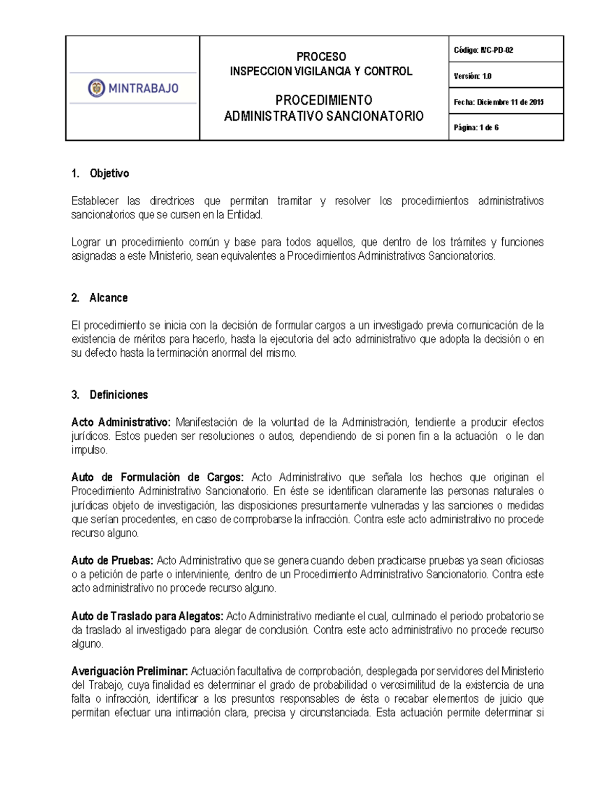 Procedimiento Administrativo Sancionatorio - PROCESO INSPECCION VIGILANCIA  Y CONTROL PROCEDIMIENTO - Studocu