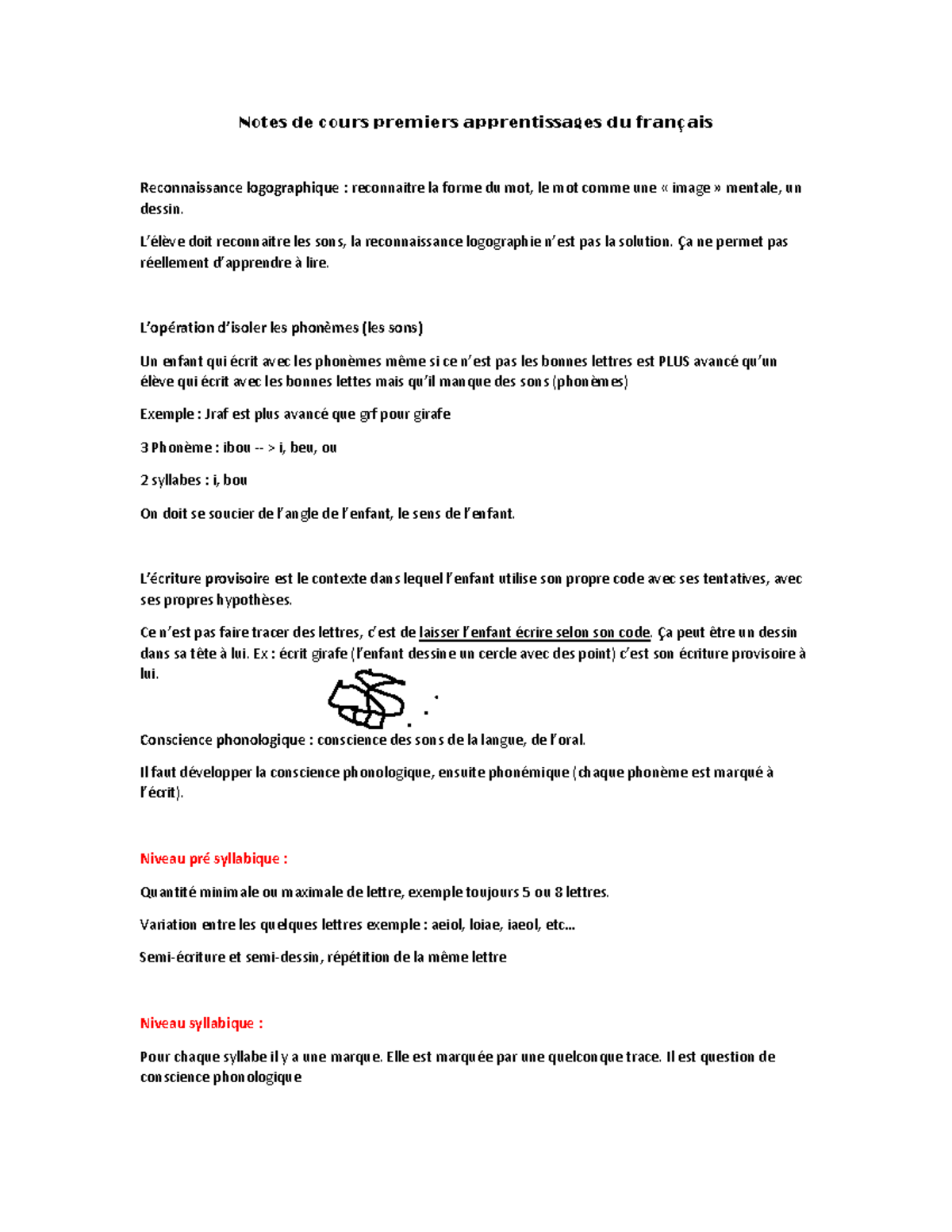Notes de cours premiers apprentissages du français - Notes de cours ...