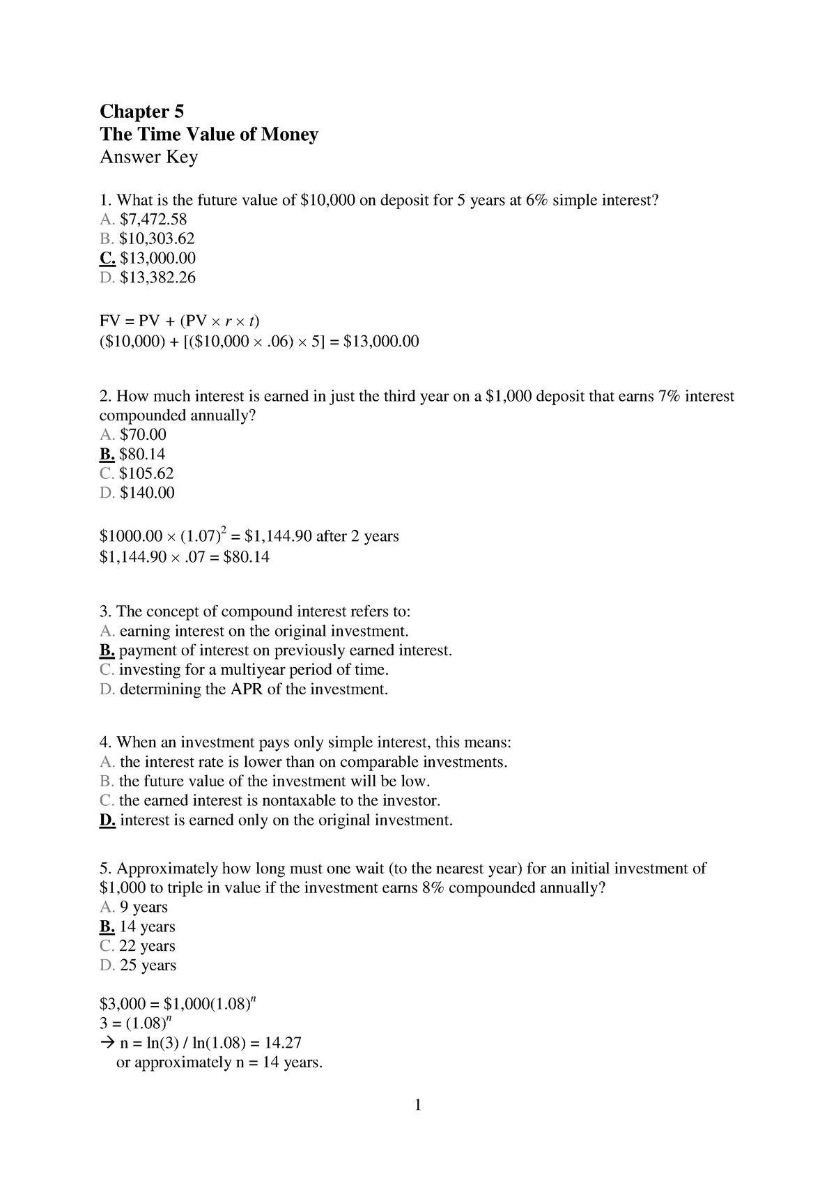 chapter 5 problem solving with financial models answer key