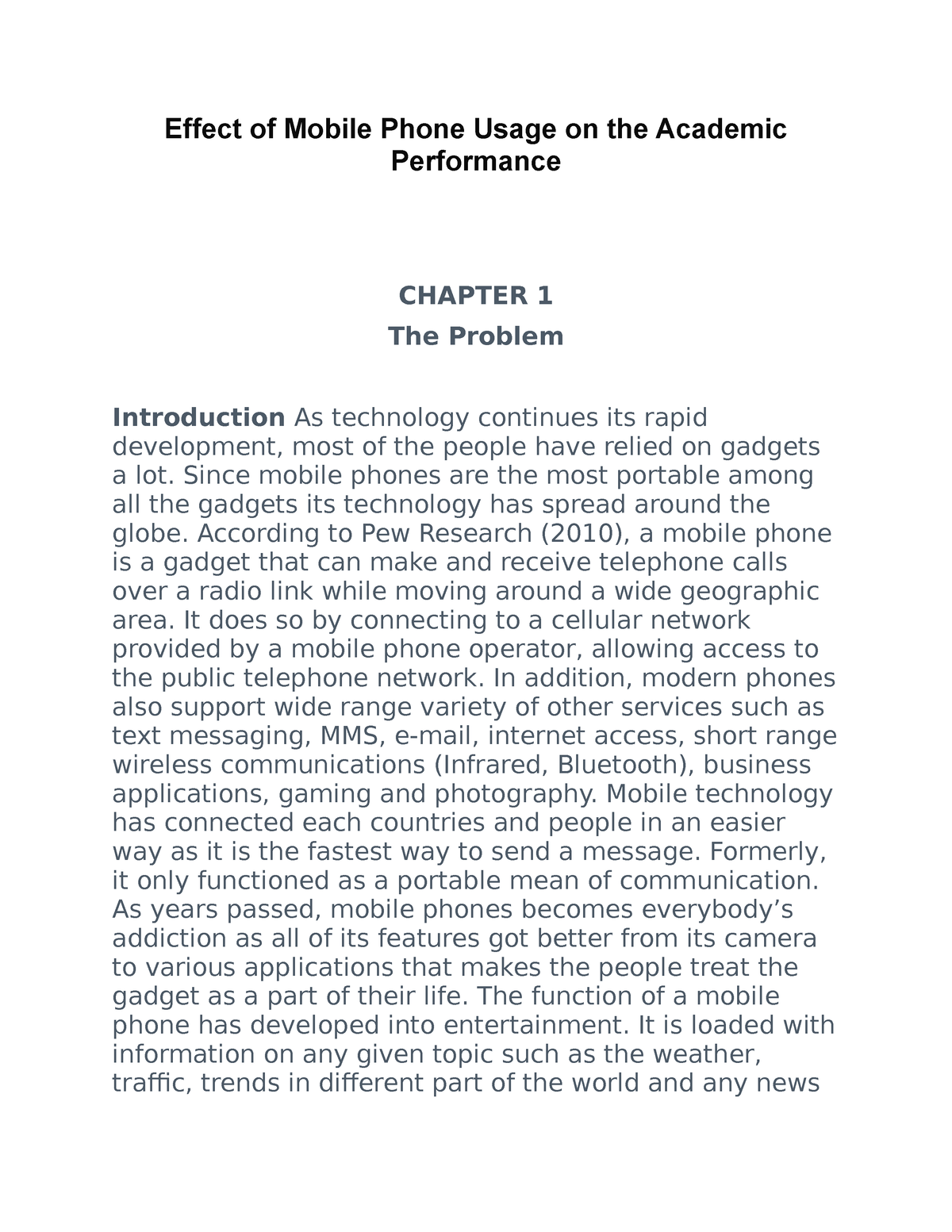 Chapter 1 - It's Good - Effect Of Mobile Phone Usage On The Academic ...