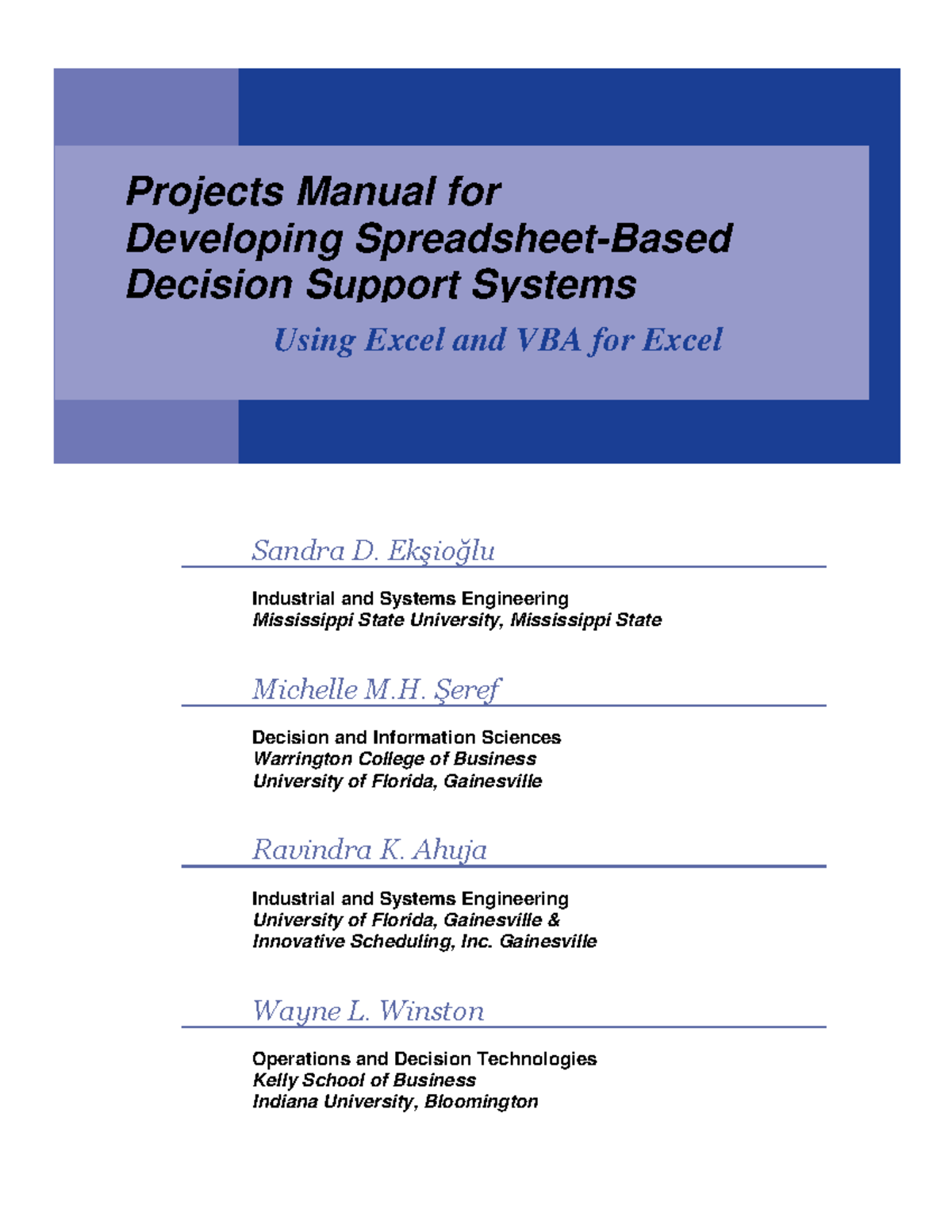 Spreadsheet DSS All Team Projects Projects Manual for Developing
