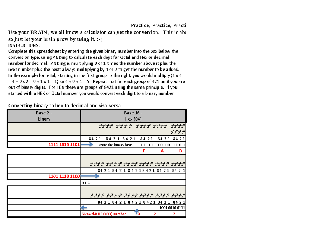 Binary Conversion Worksheet Final (1).xls Compatibility Mode INSTRUCTIONS Converting binary