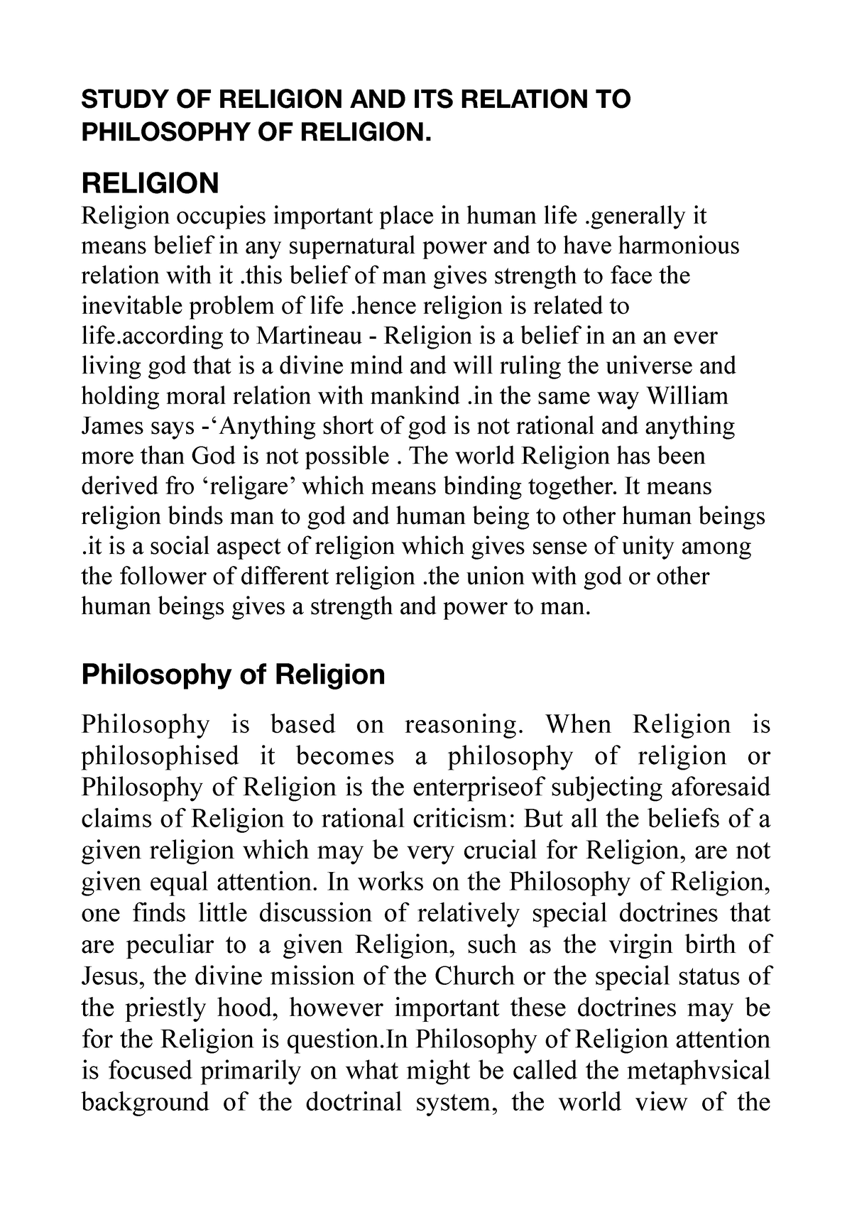 essay on philosophy of religion