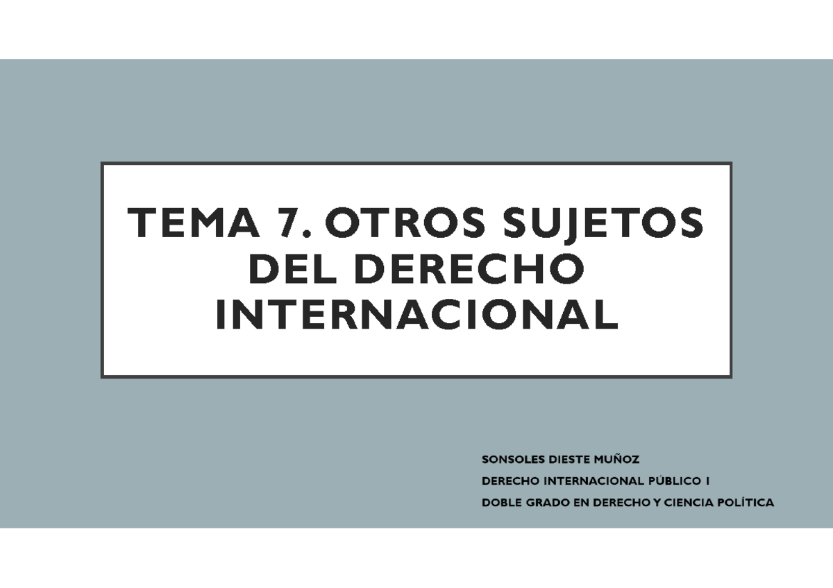 TEMA 7. Otros Sujetos DEL Derecho Internacional - TEMA 7. OTROS SUJETOS ...