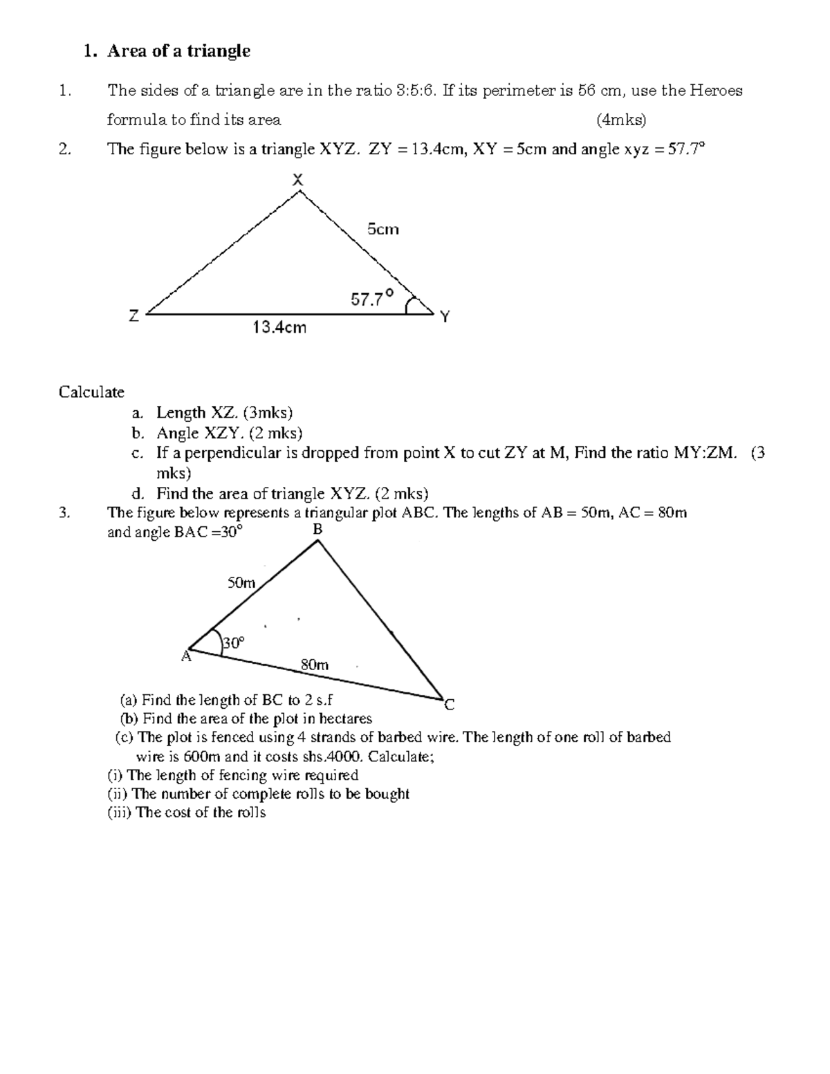 13 - Practice work - 1. Area of a triangle 1. The sides of a triangle ...