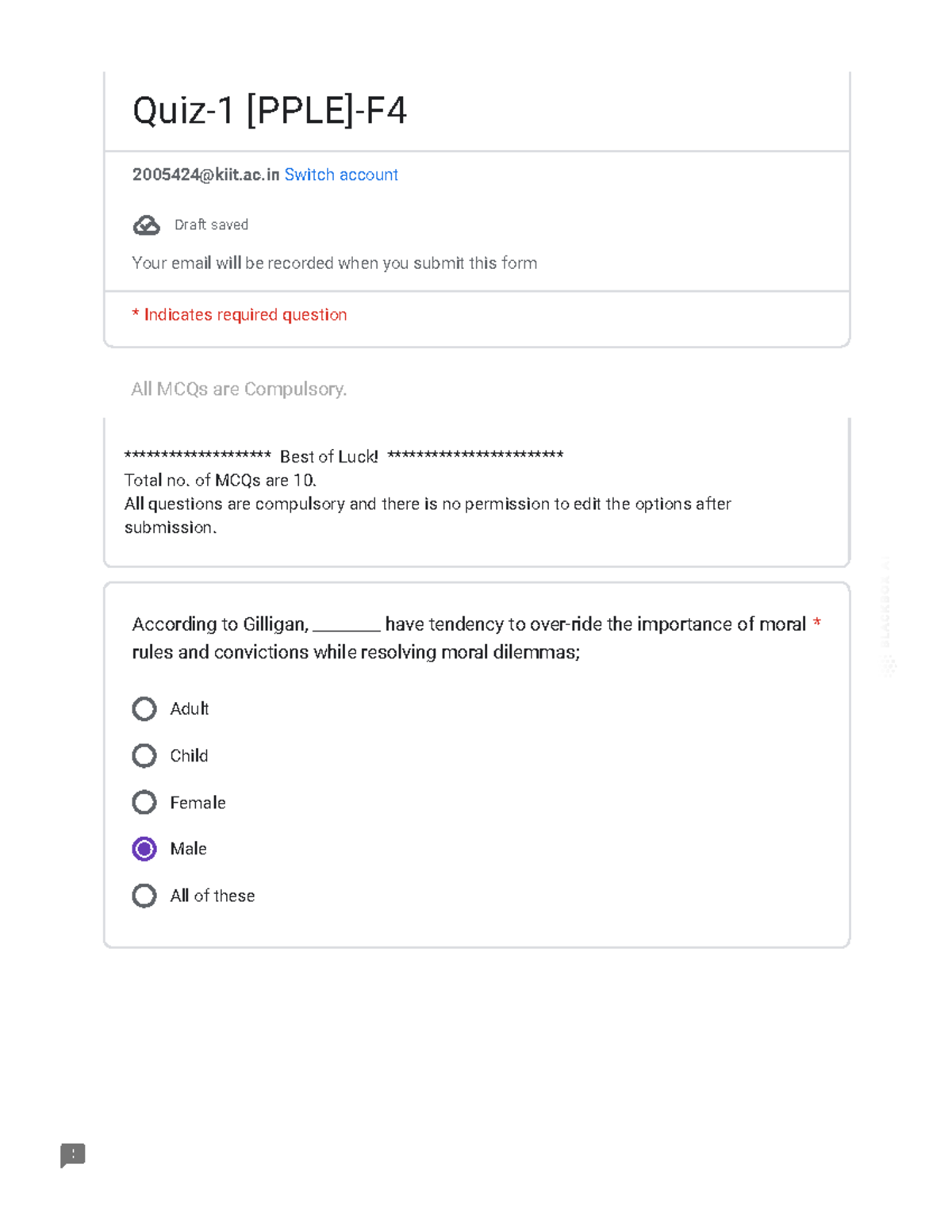 Quiz- PPLE-2023 - All MCQs are Compulsory. ******************** Best of ...