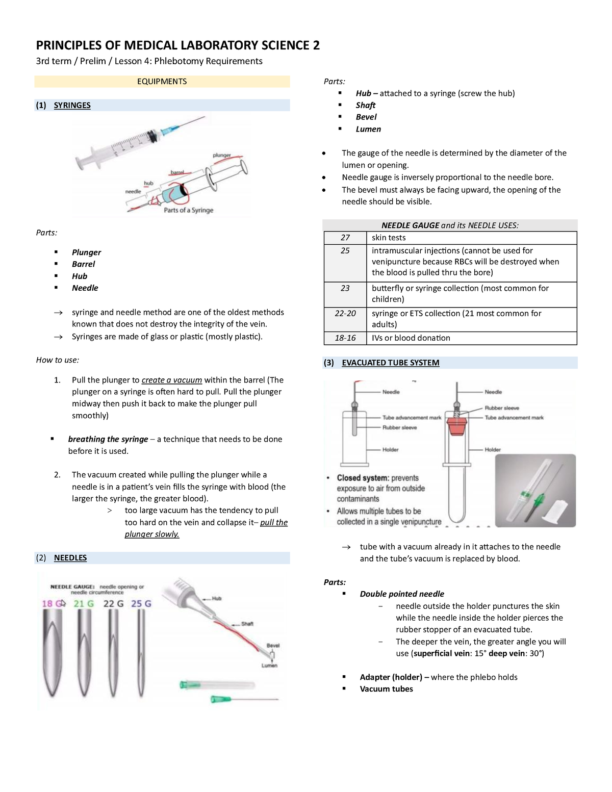 PMLS 2 - lesson 4 - PRINCIPLES OF MEDICAL LABORATORY SCIENCE 2 3rd term ...