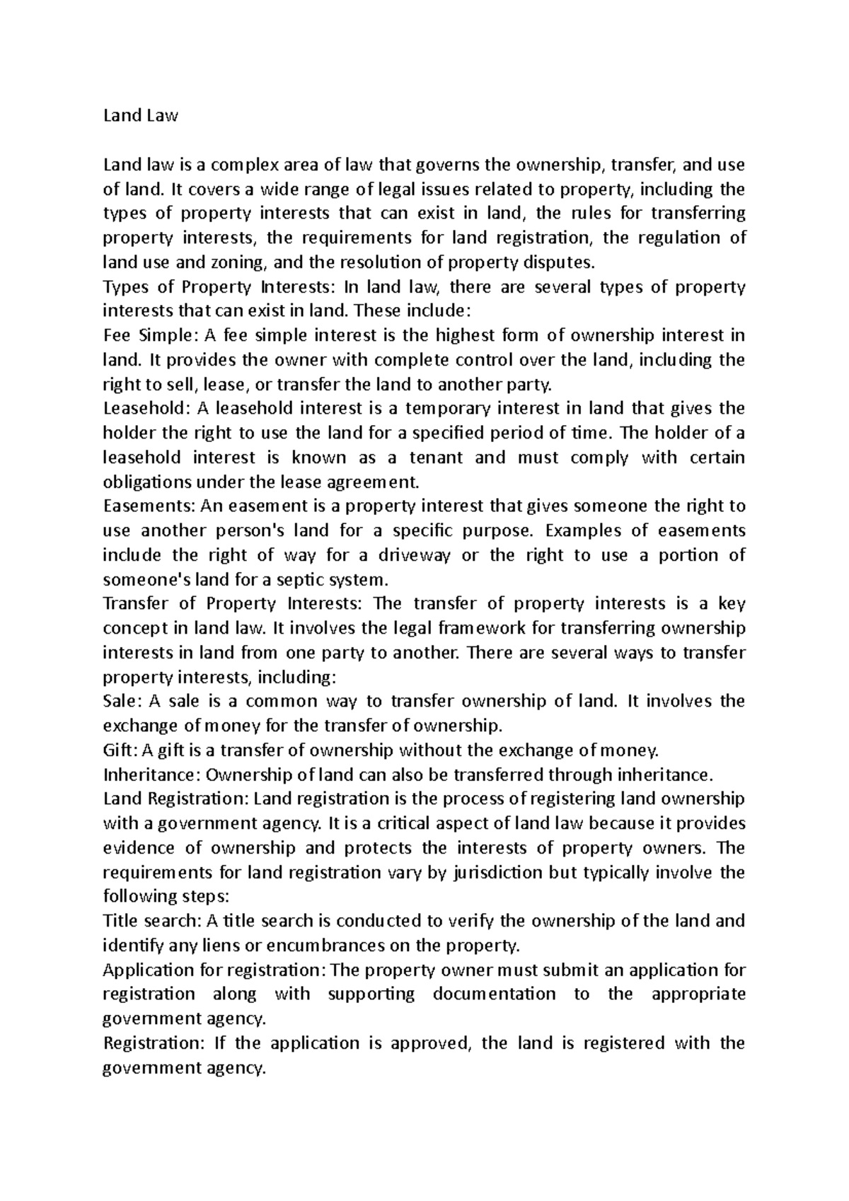 Land Law Land Law Land law is a complex area of law that governs the