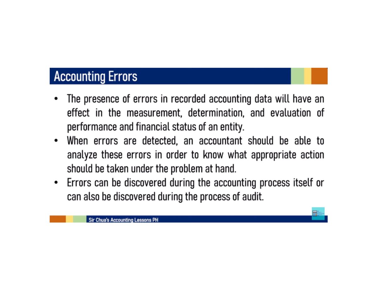 Prior Period Errors - YT - Accounting Errors The presence of errors in ...