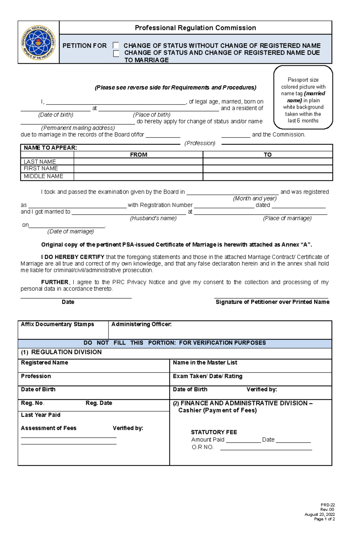 PRD-22 Change of Status with or without Change in Registered Name Due ...