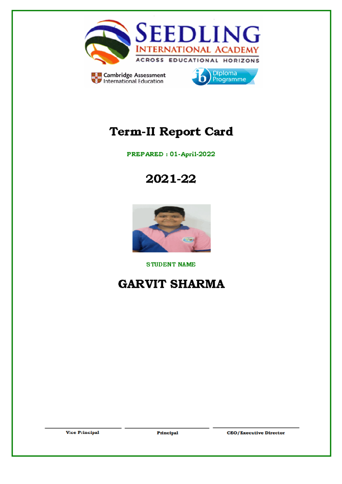 Rptprint (1) - GOOD LUCK - Term-II Report Card PREPARED : 01-April ...