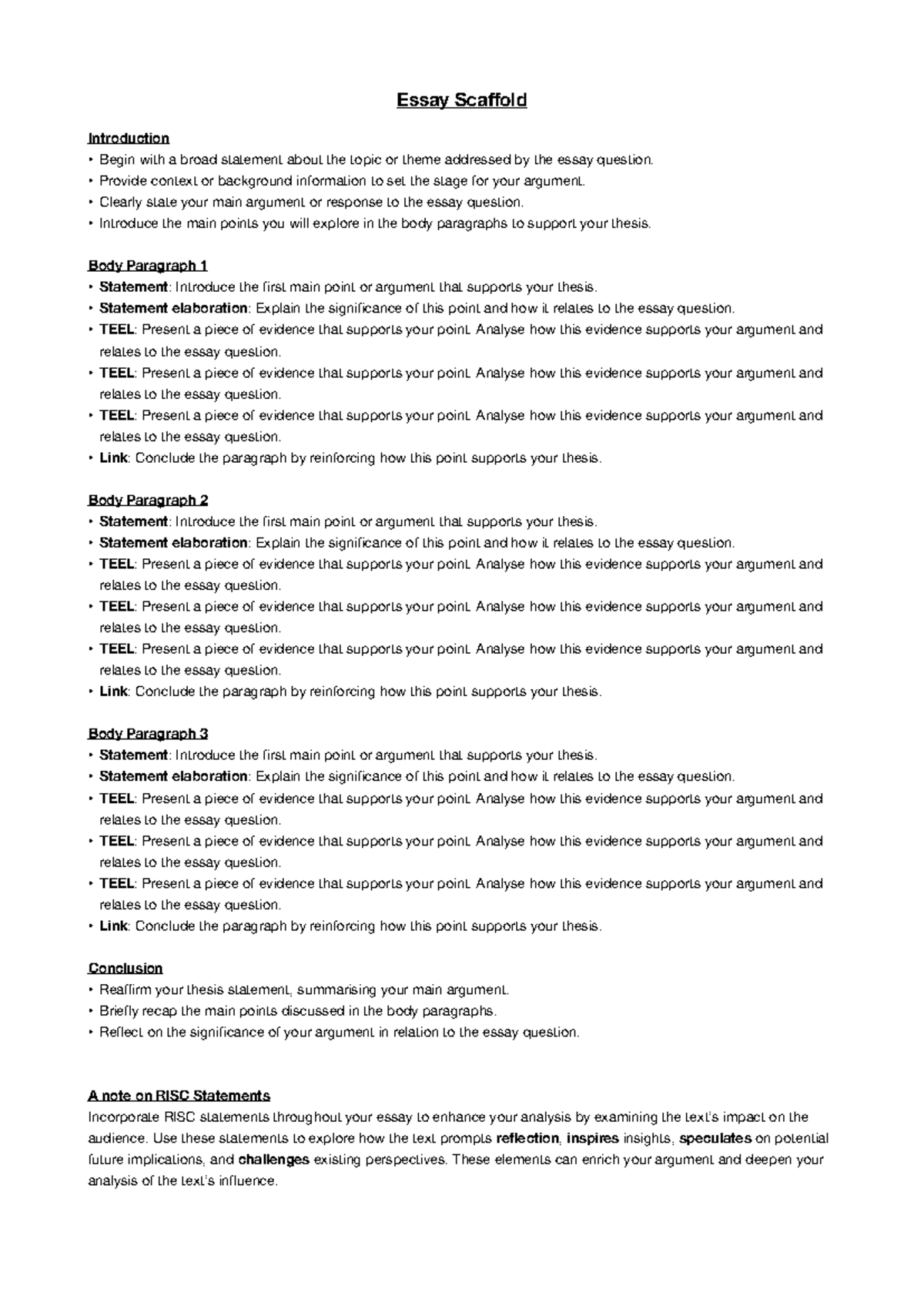 Essay Scaffold - Past the Shallows - Essay Scaffold Introduction Begin ...