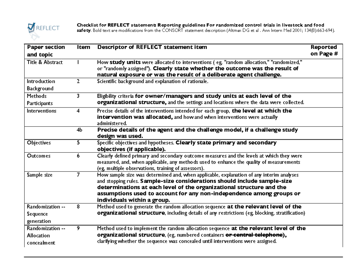 Reflect Statement Checklist - checklist for epidemiology final ...