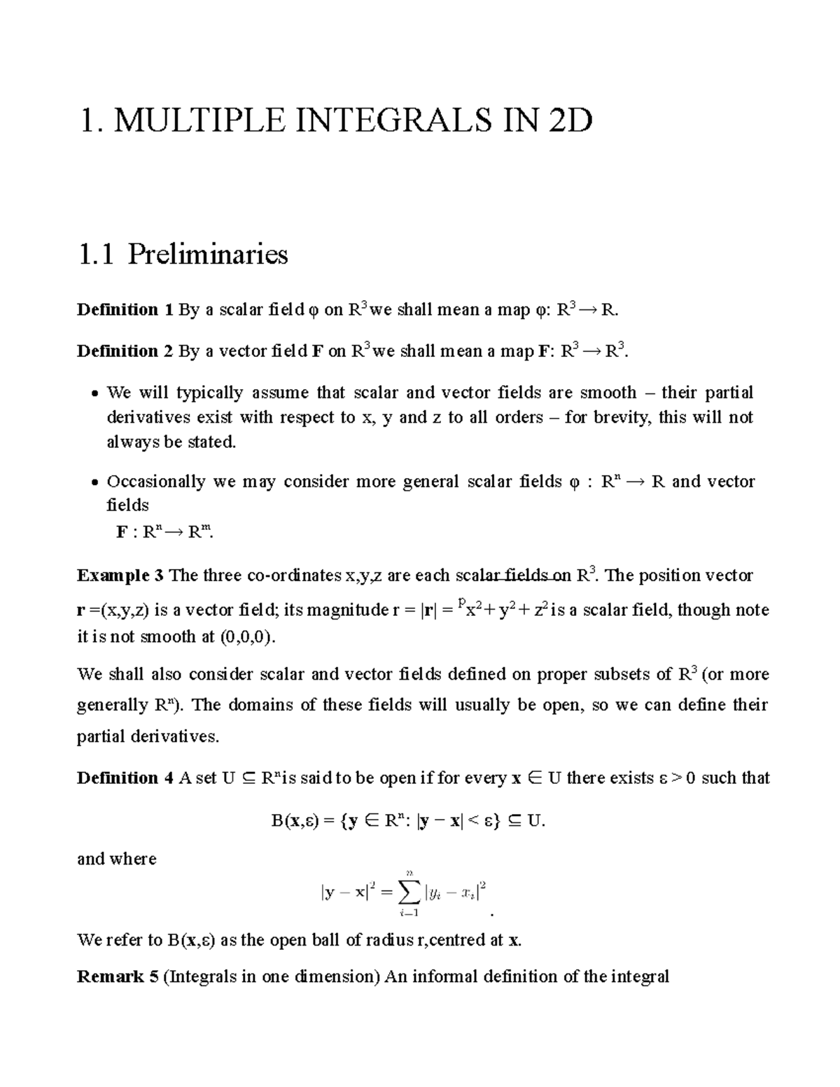Multi Calc1 1. MULTIPLE INTEGRALS IN 2D 1 Preliminaries Definition 1