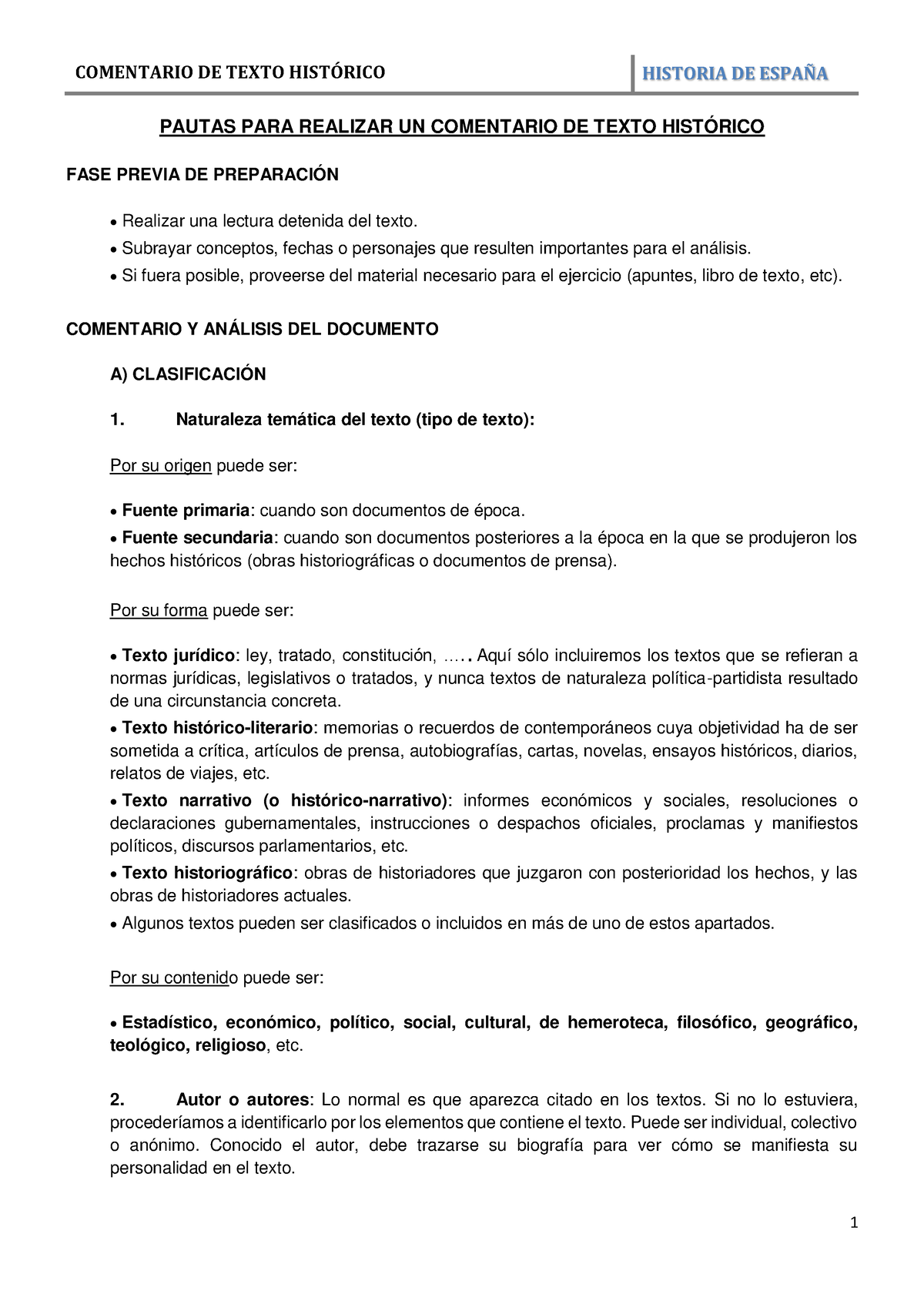 Pautas Para Comentario Histórico - PAUTAS PARA REALIZAR UN COMENTARIO ...