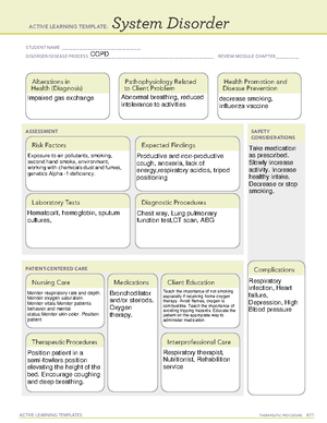 Emphysema System Disorder Template System Disorder Template From Ati 