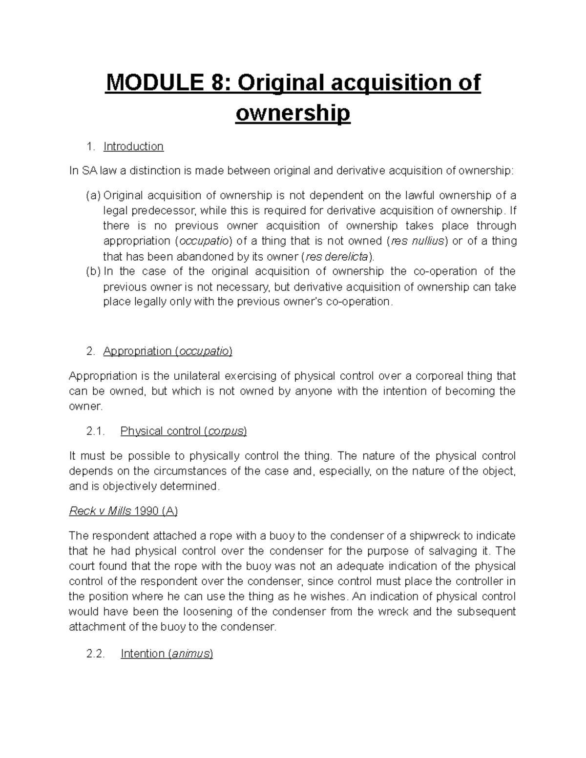 Module 8 LAW OF Property MODULE 8 Original acquisition of