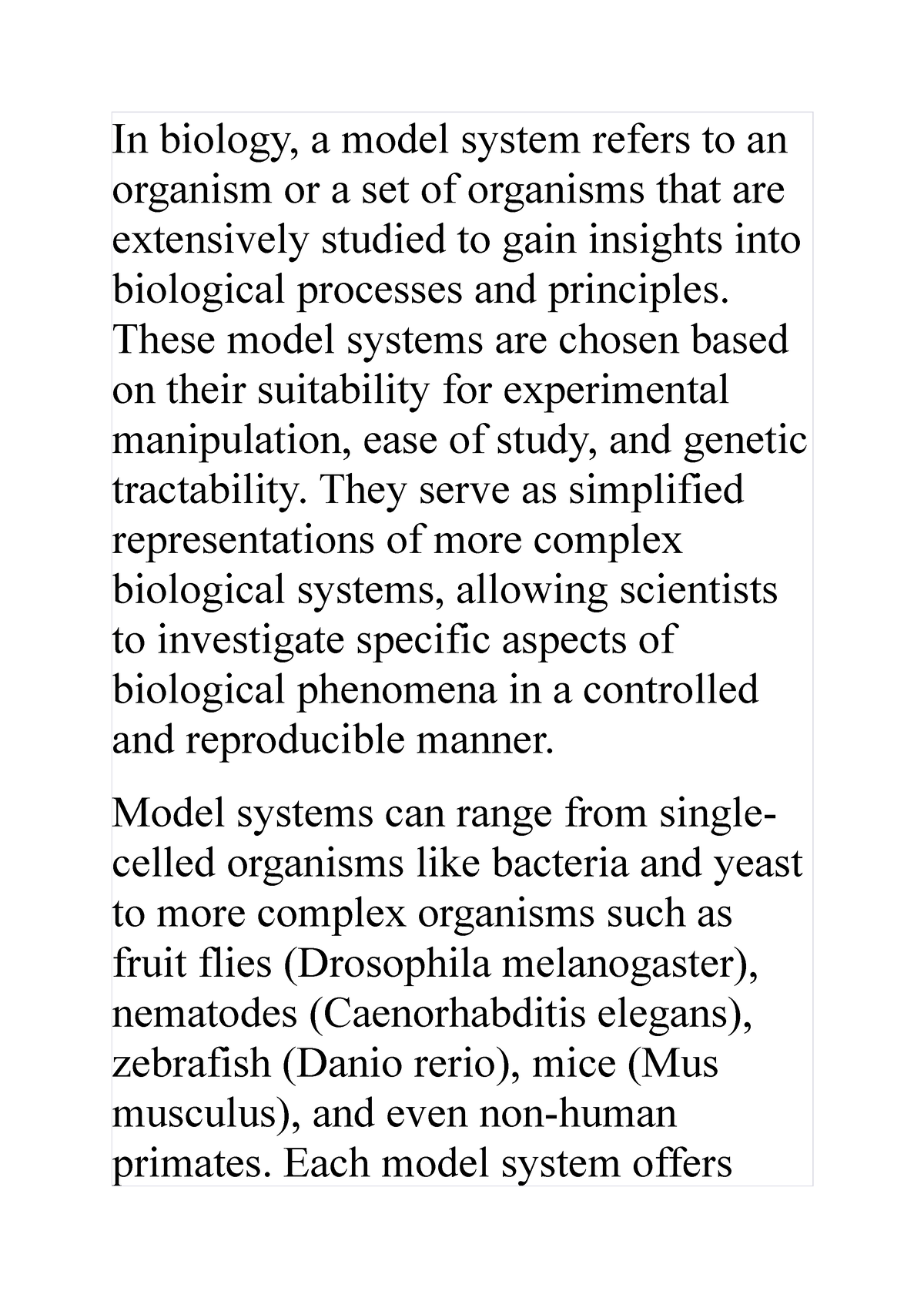 Model Biological - In Biology, A Model System Refers To An Organism Or ...