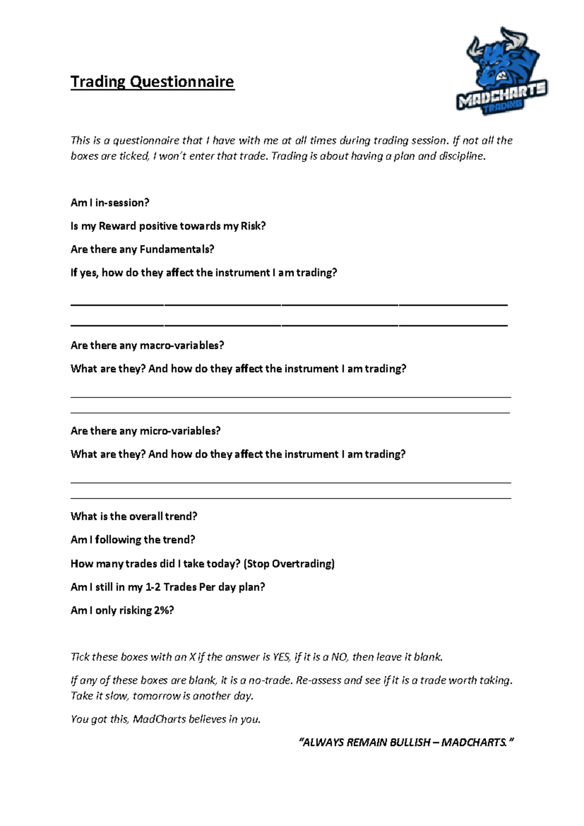 Trading Questionnaire Practical - Trading Questionnaire This is a ...