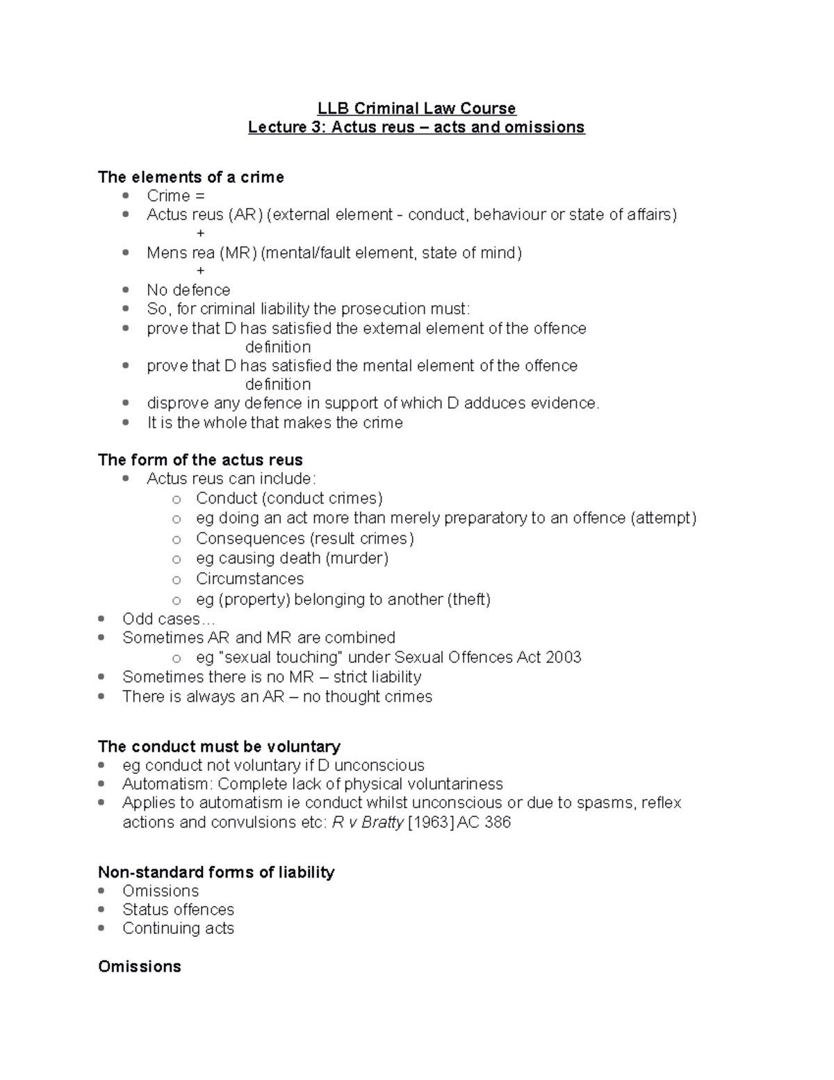 Criminal law lecture 3 2019-20 - student handout - LLB Criminal Law ...