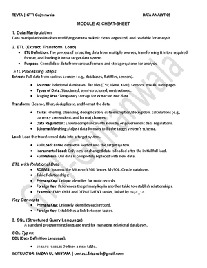 Module#1 Cheat Sheet - Dataanalytics basics - MODULE #1 CHEAT-SHEET 1 ...