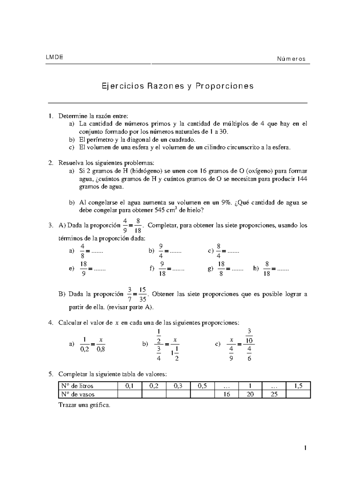 Razones Y Proporciones - LMDE Números Ejercicios Razones Y Proporciones ...