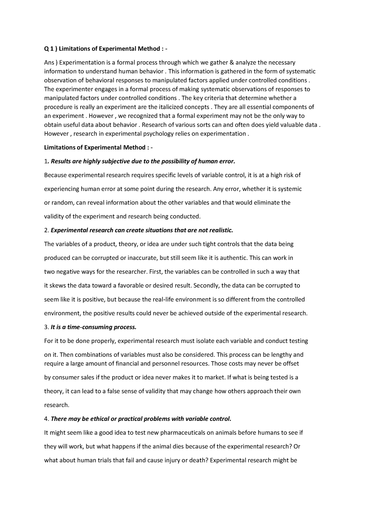 experimental limitations examples chemistry