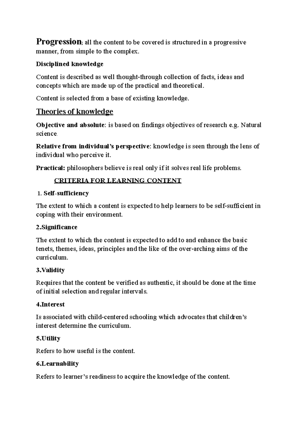 OPV 212 ,Chapter 6 - Progression; all the content to be covered is ...