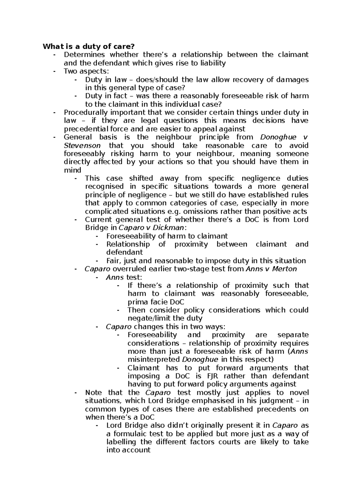 1 - Negligence - Duty Of Care - What Is A Duty Of Care? - Determines ...