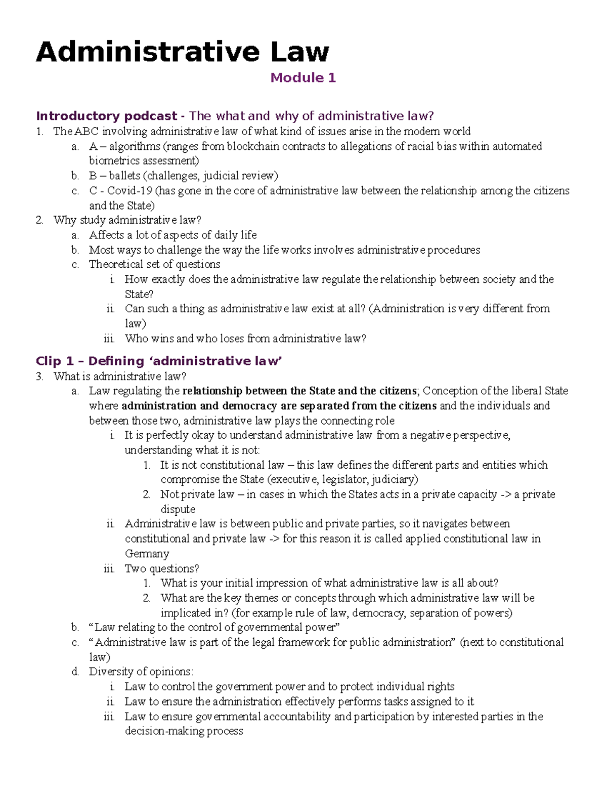 Administrative-Law-Notes - Administrative Law Module 1 Introductory ...