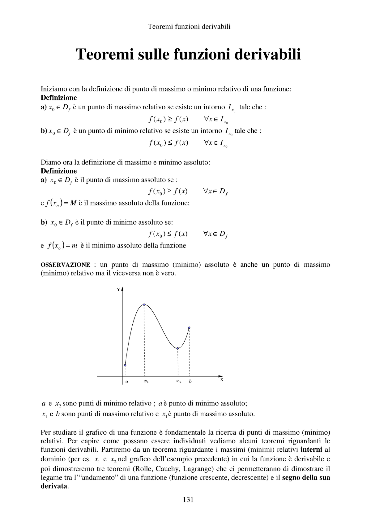 Teoremi Funzioni Derivabili Teoremi Sulle Funzioni Derivabili Iniziamo Con La Definizione Di 2004