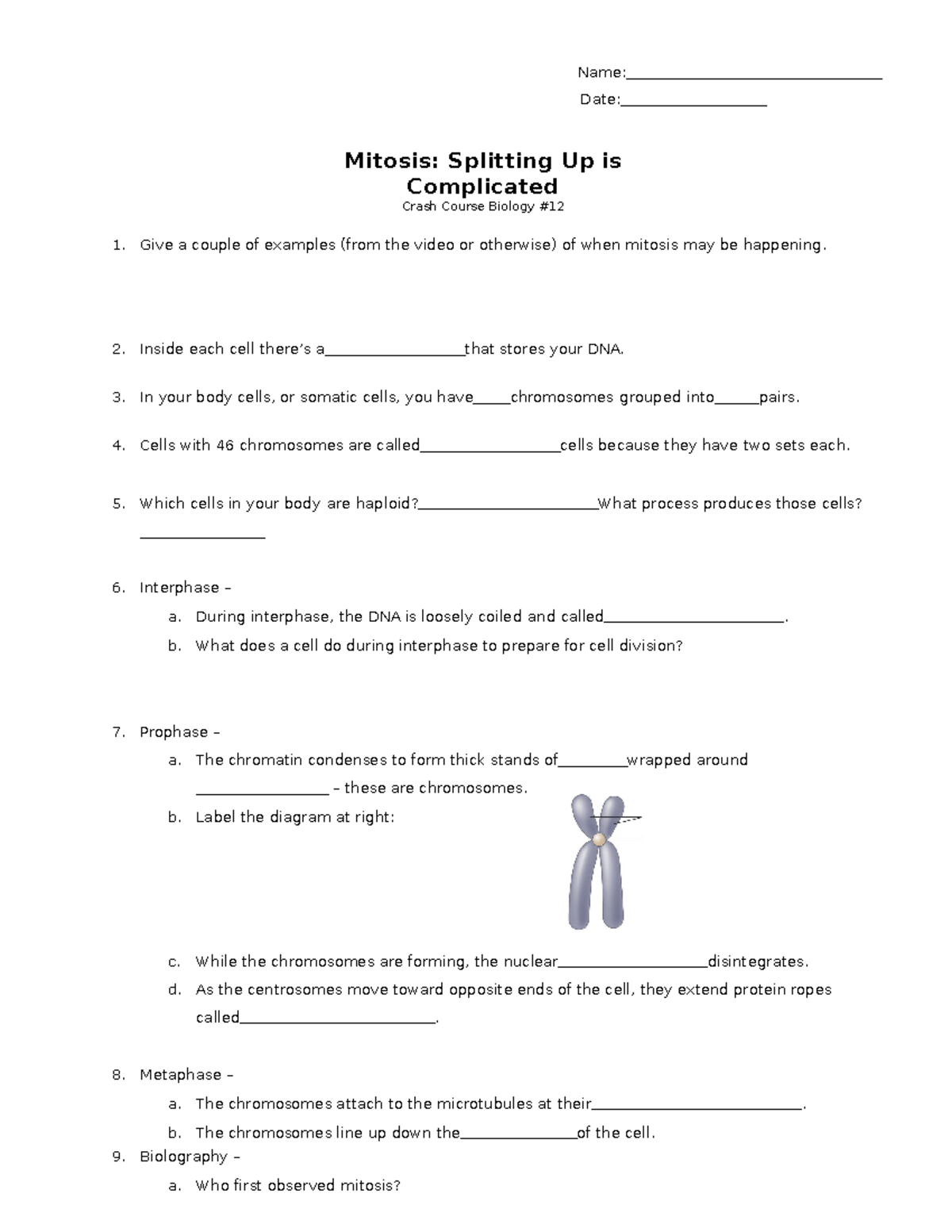BIO101 Crash Course Mitosis Worksheet 20221001 03 00 31 Name Date