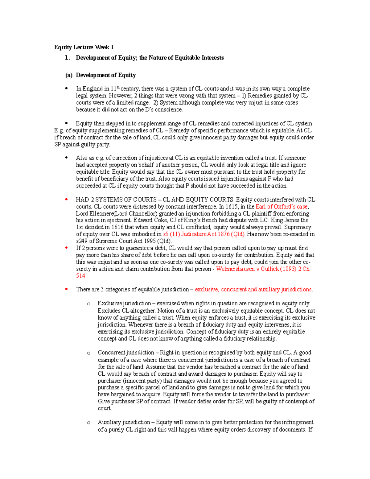 Equity Notes - Equity Lecture Week 1 1. Development of Equity; the ...