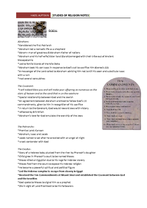 Religion and non-religion Notes - STUDIES OF RELIGION 1. RELIGION AND ...