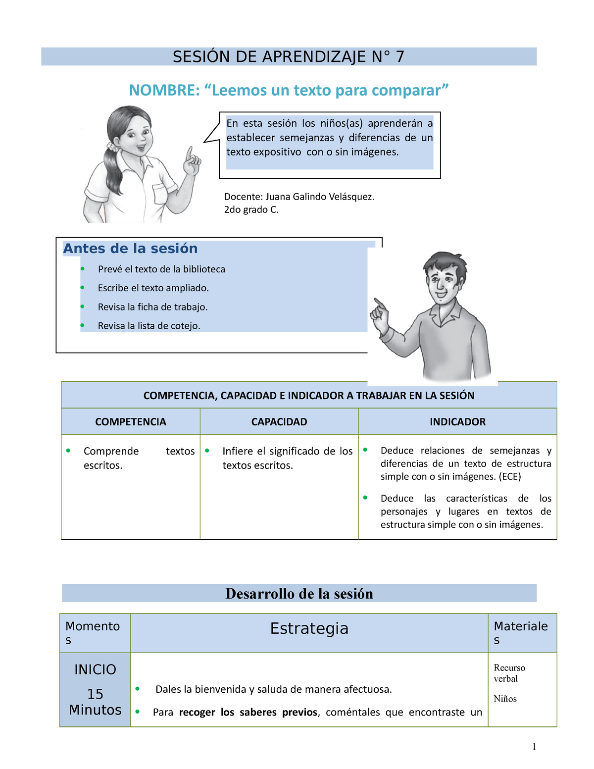 Sesion 7 ( Deduce) - SESIÓN DE APRENDIZAJE N° 7 NOMBRE: “Leemos Un ...