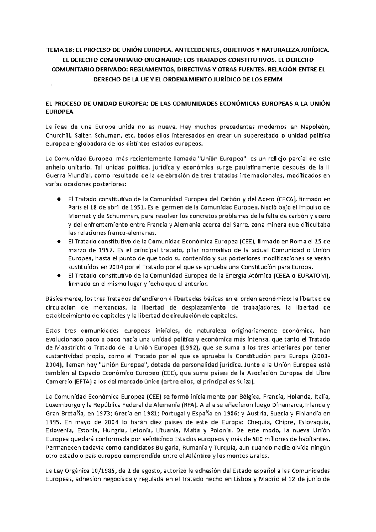 TEMA 18 EL Proceso DE Unión Europea - TEMA 18: EL PROCESO DE UNIÓN ...