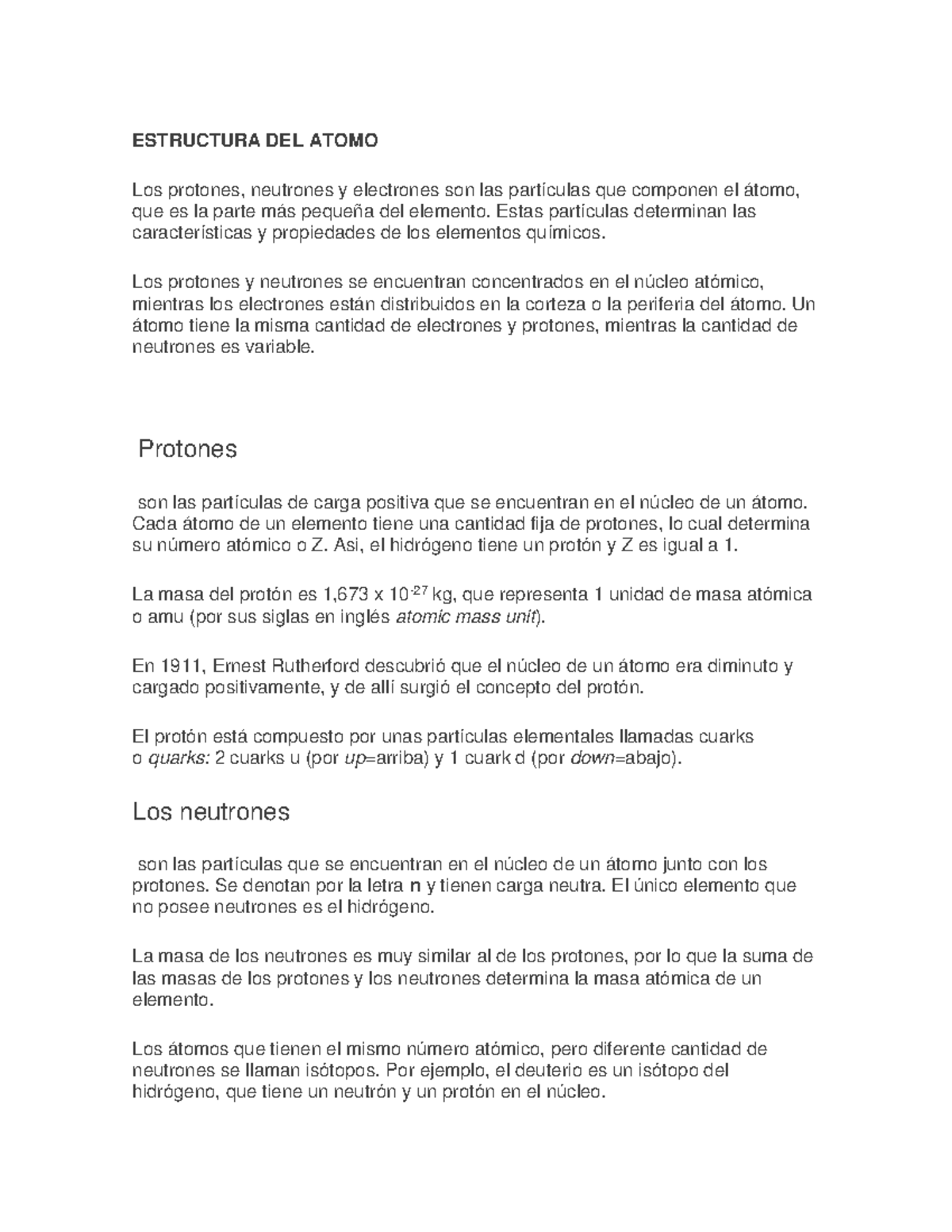 Estructura DEL Atomo - ESTRUCTURA DEL ATOMO Los protones, neutrones y ...