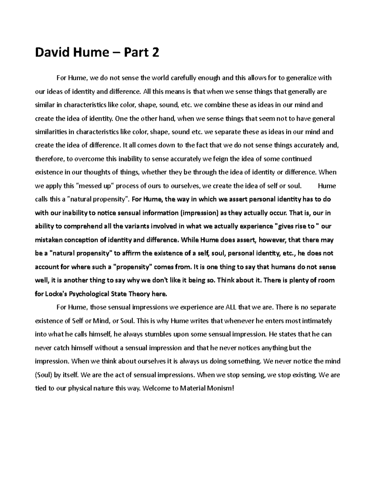 David Hume 2 - All this means is that when we sense things that ...