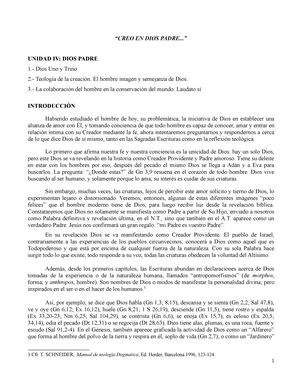 Contenidos Unidad IV - hombre - “CREO EN DIOS PADRE...” UNIDAD IV: DIOS  PADRE  Dios Uno y Trino - Studocu