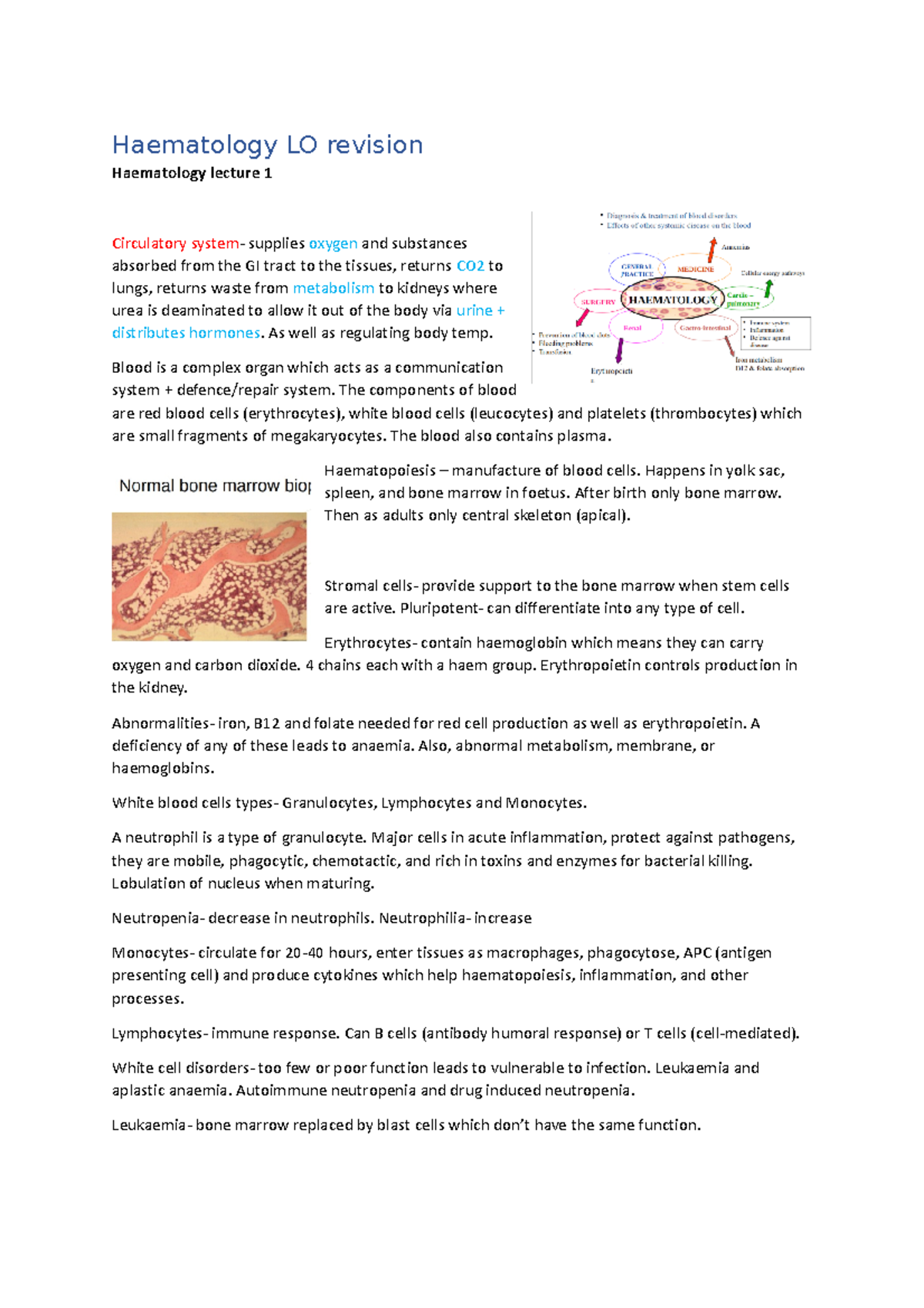 Haematology LO Revision - Haematology LO Revision Haematology Lecture 1 ...