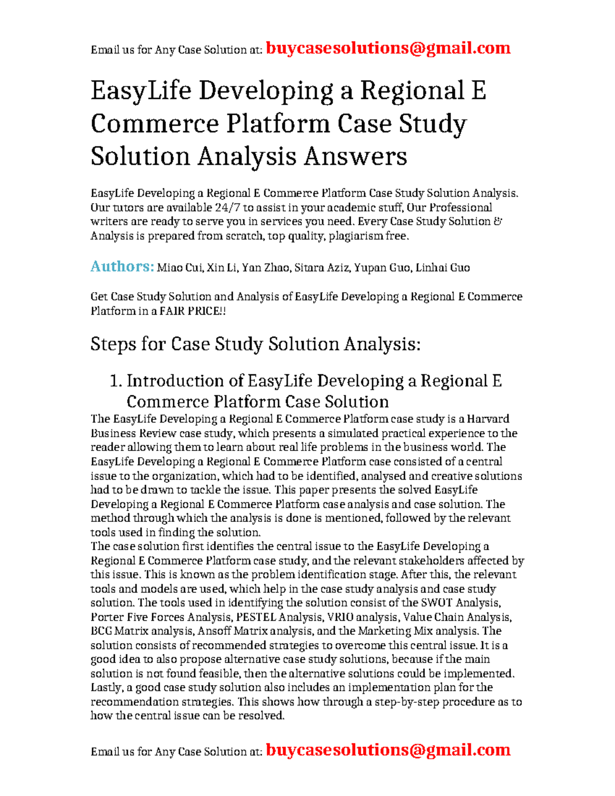 Case Solution EasyLife Developing a Regional E Commerce Platform ...
