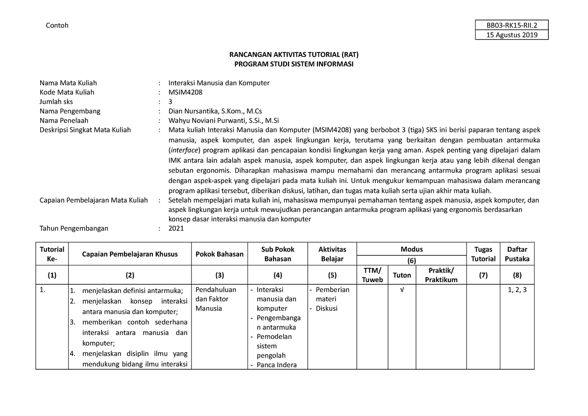 RAT- Interaksi Manusia DAN Komputer MSIM4208 - 15 Agustus 2019 ...