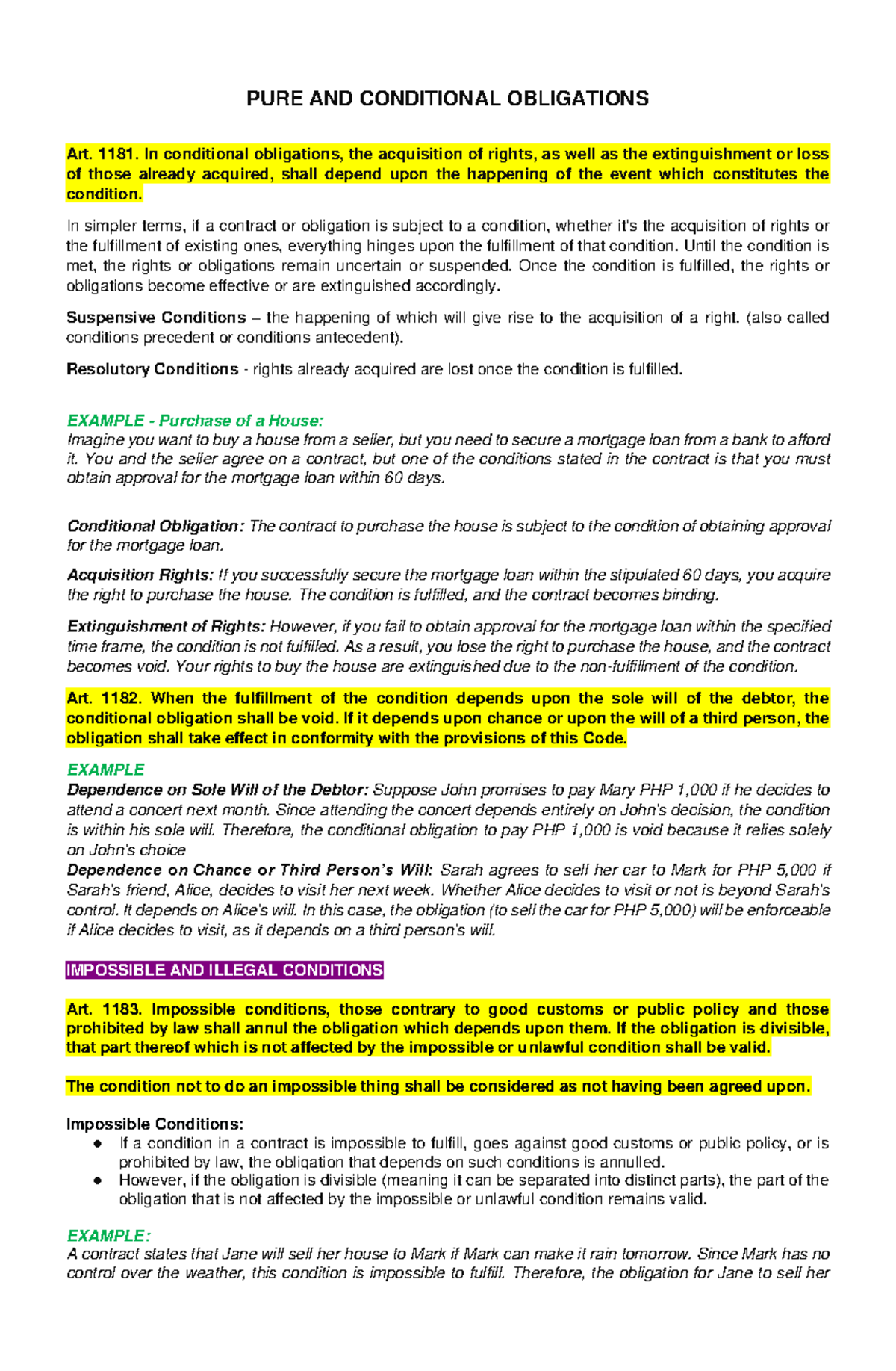 PURE AND Conditional Obligations - PURE AND CONDITIONAL OBLIGATIONS Art ...