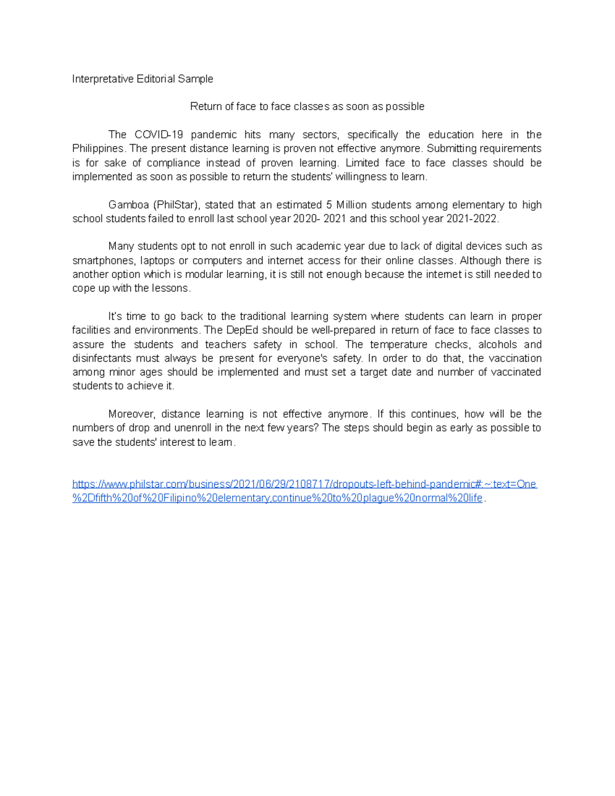Interpretative Editorial - The present distance learning is proven not ...