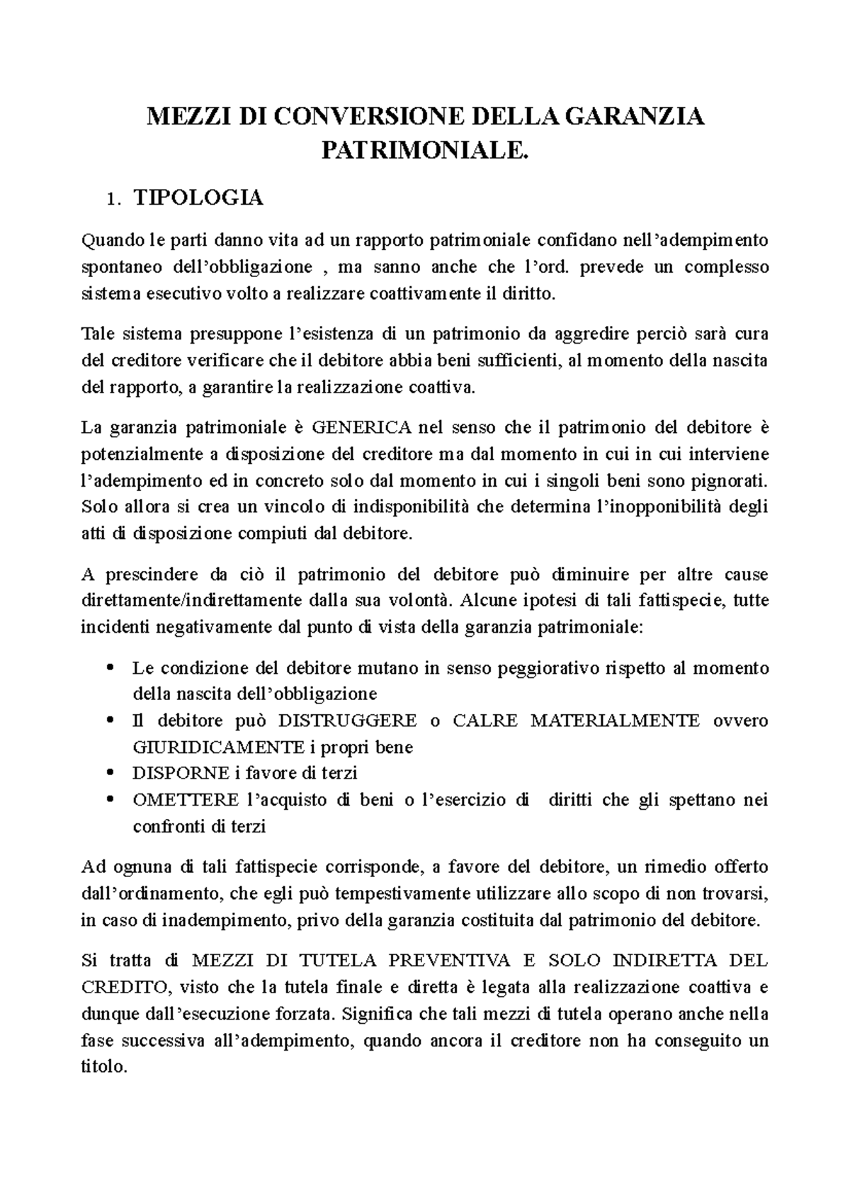Mezzi Di Conservazione Della Garanzia Patrimoniale